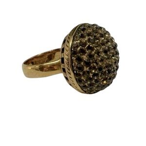 Elegant Gold Black Stone Cocktail Cluster Ball Statement Ring Victorian-Style